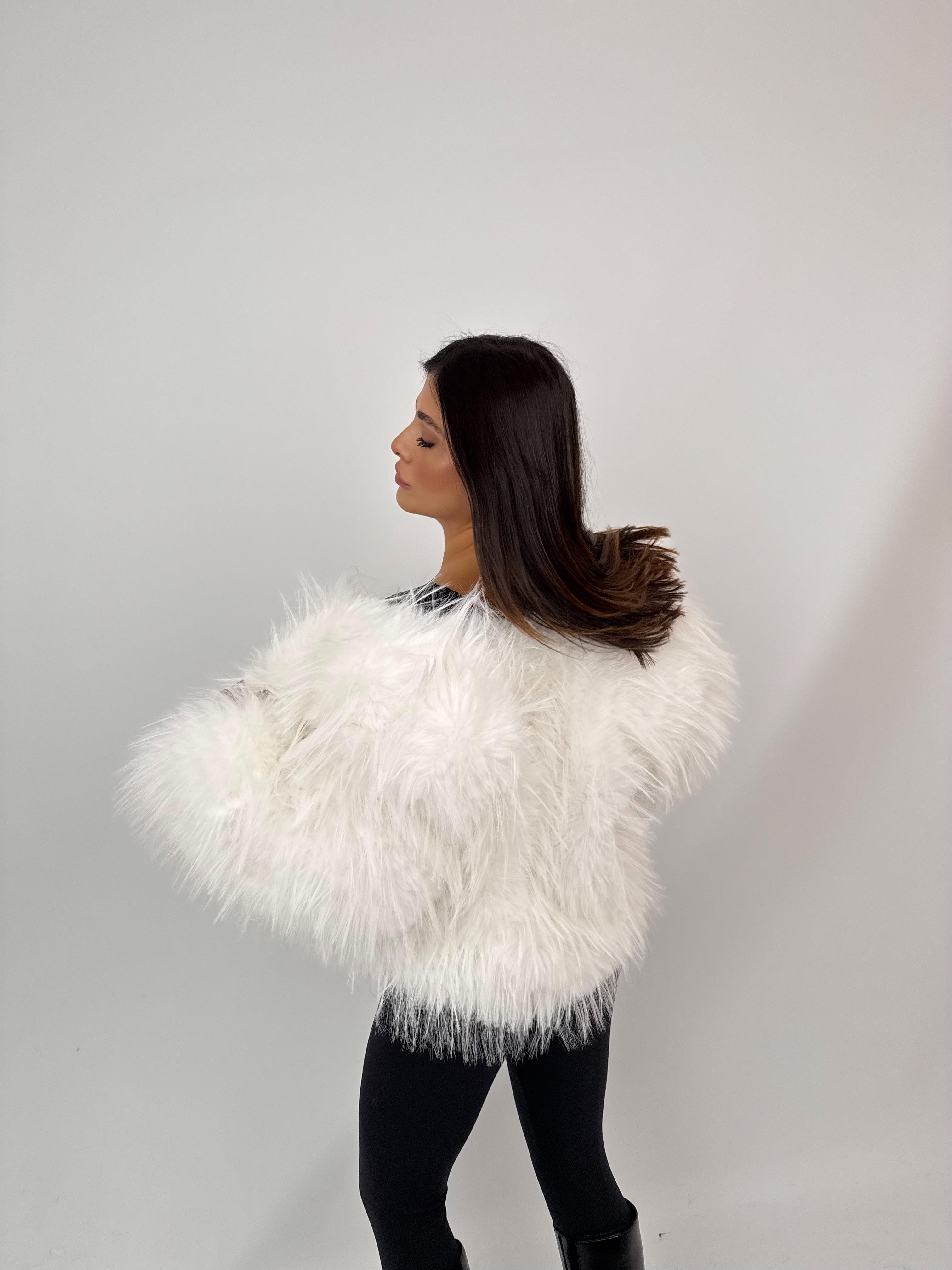COZY Suni Kürk Ceket - Beyaz