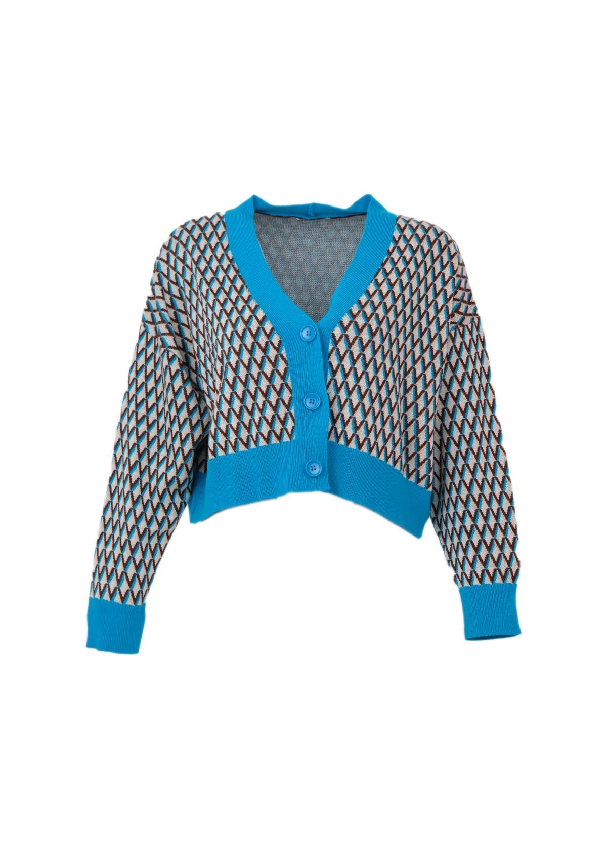 Desenli Triko Hırka - Mavi