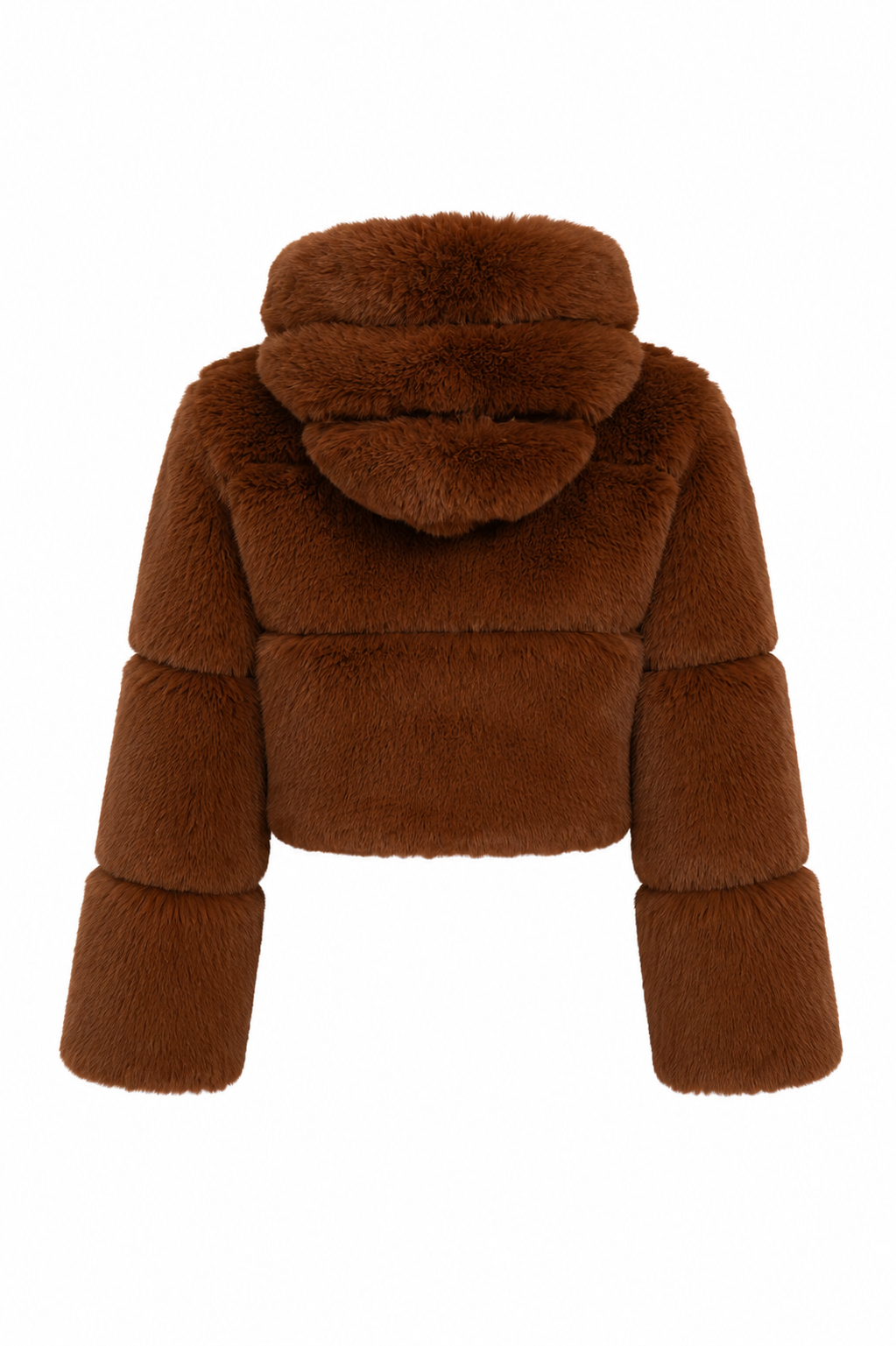 FOXY Kapüşonlu Kısa Suni Kürk Ceket - Kahverengi
