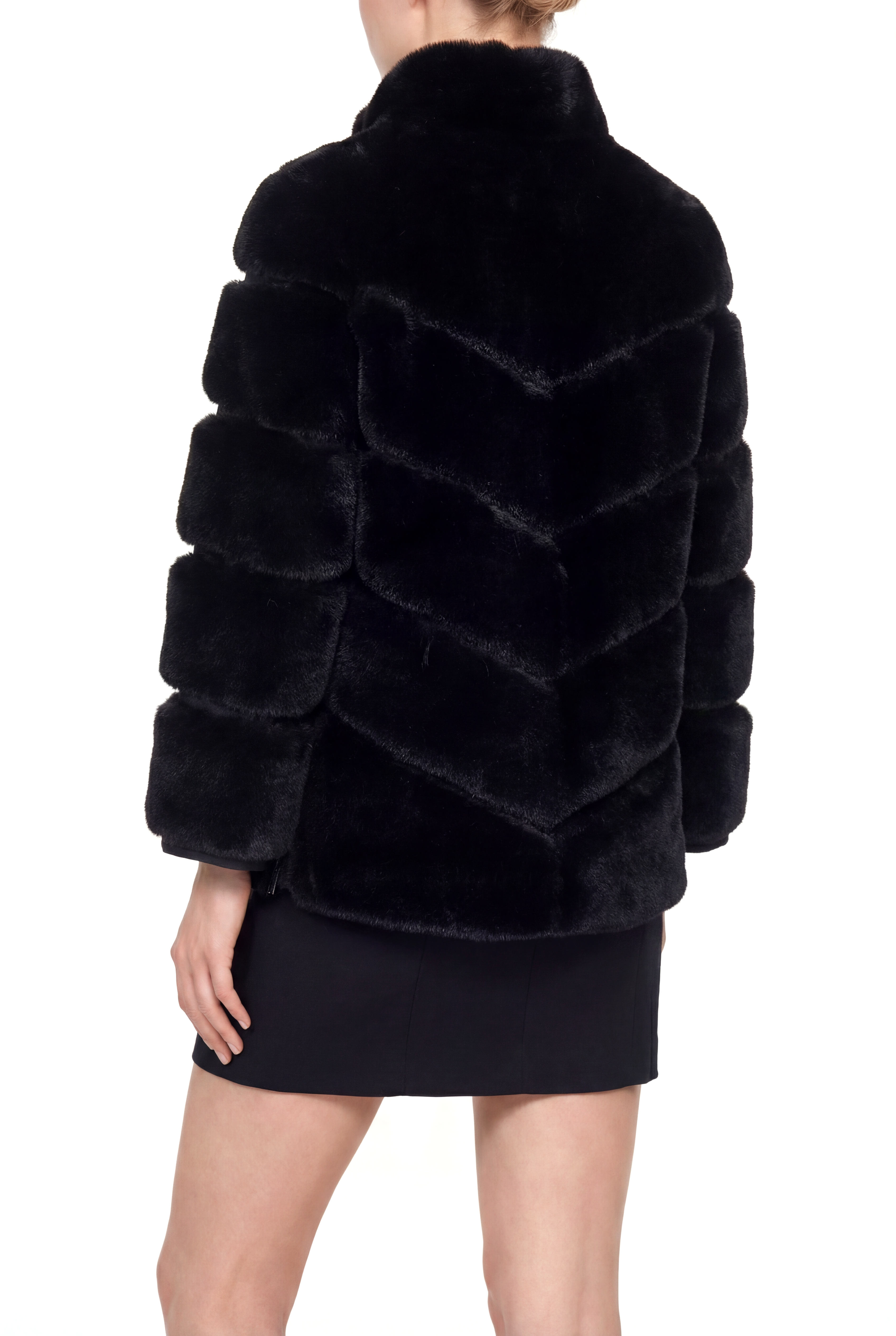 GALA Dik Yakalı Dilim Detaylı Suni Kürk Ceket - Siyah