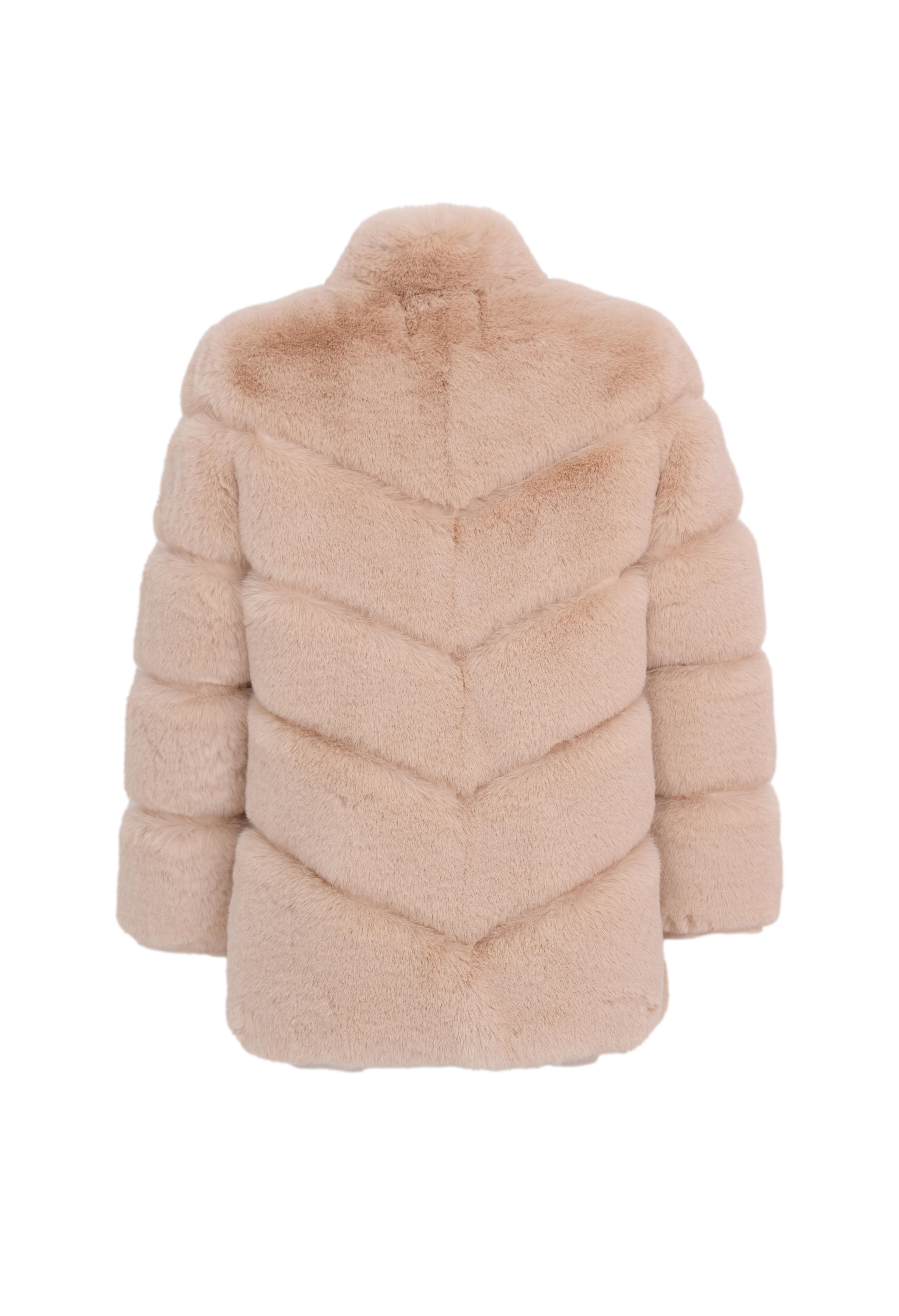 GALA Dik Yakalı Dilim Detaylı Suni Kürk Ceket - Bej