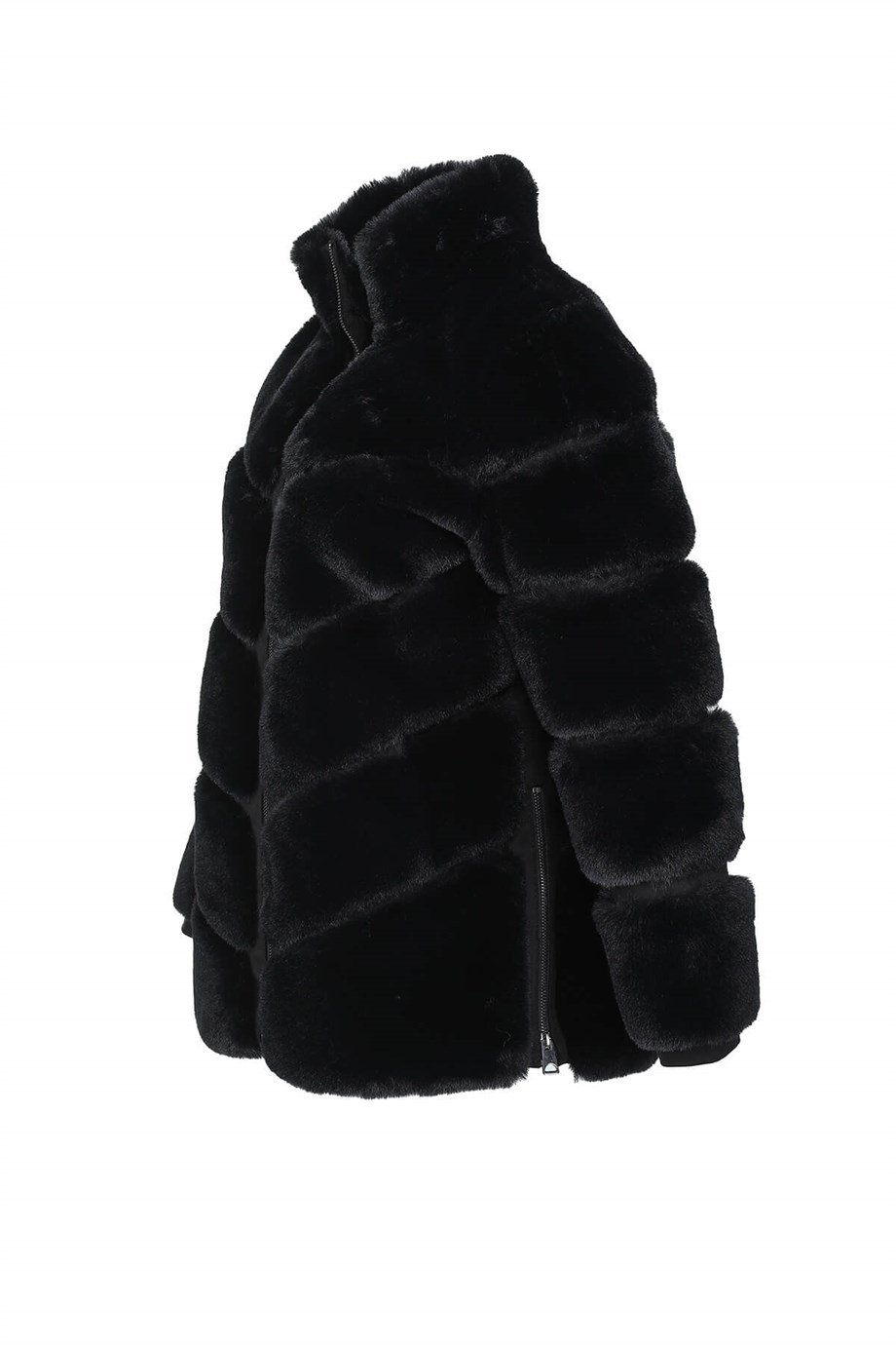 GALA Dik Yakalı Dilim Detaylı Suni Kürk Ceket - Siyah
