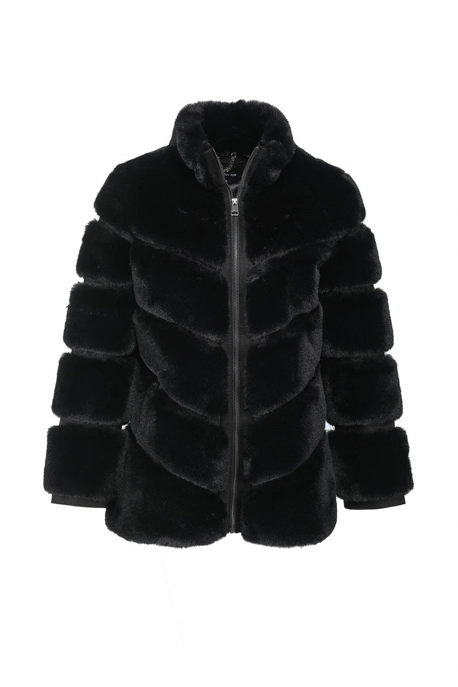GALA Dik Yakalı Dilim Detaylı Suni Kürk Ceket - Siyah