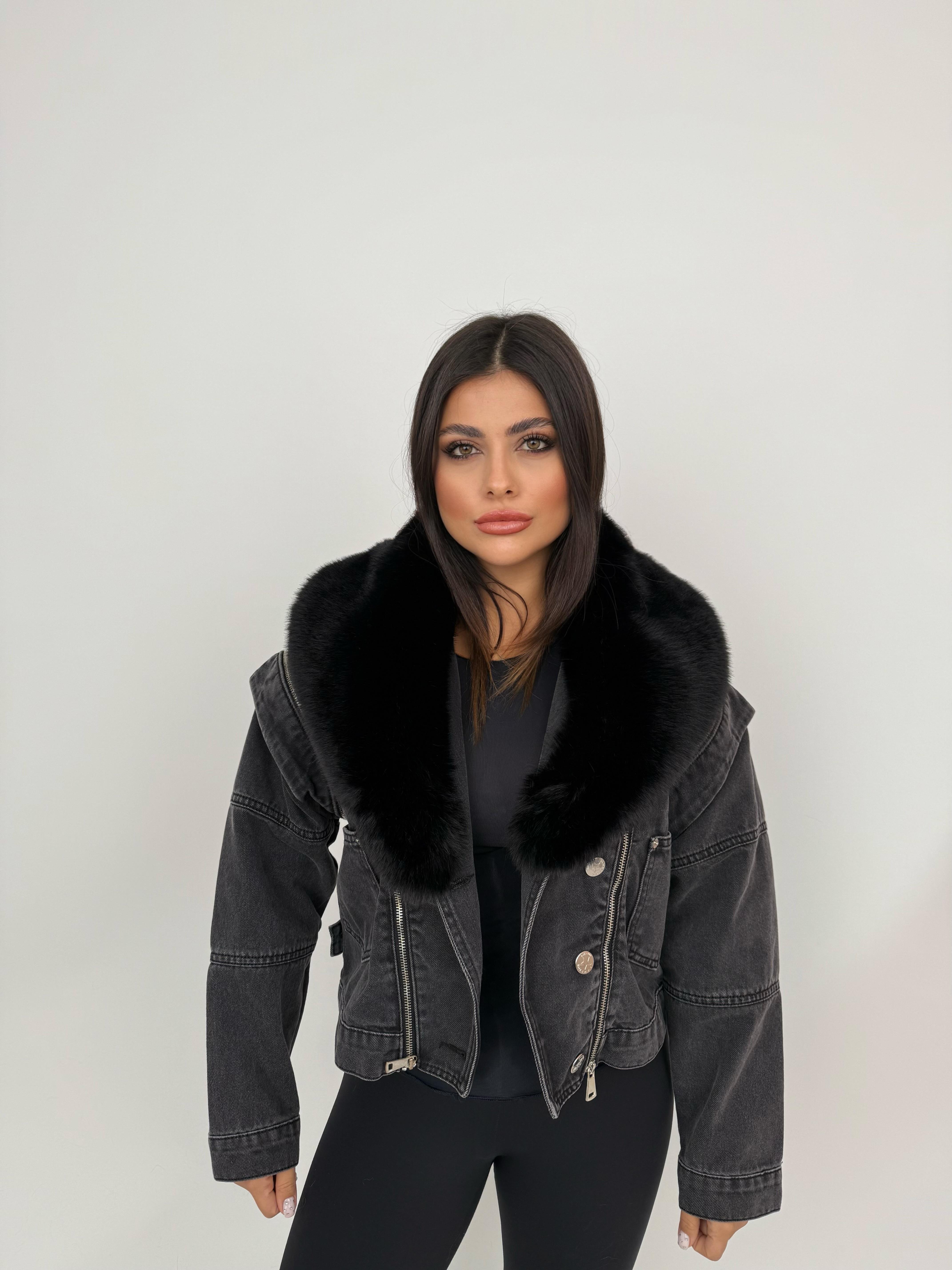 GALIA Kürklü Kot Ceket - Antrasit