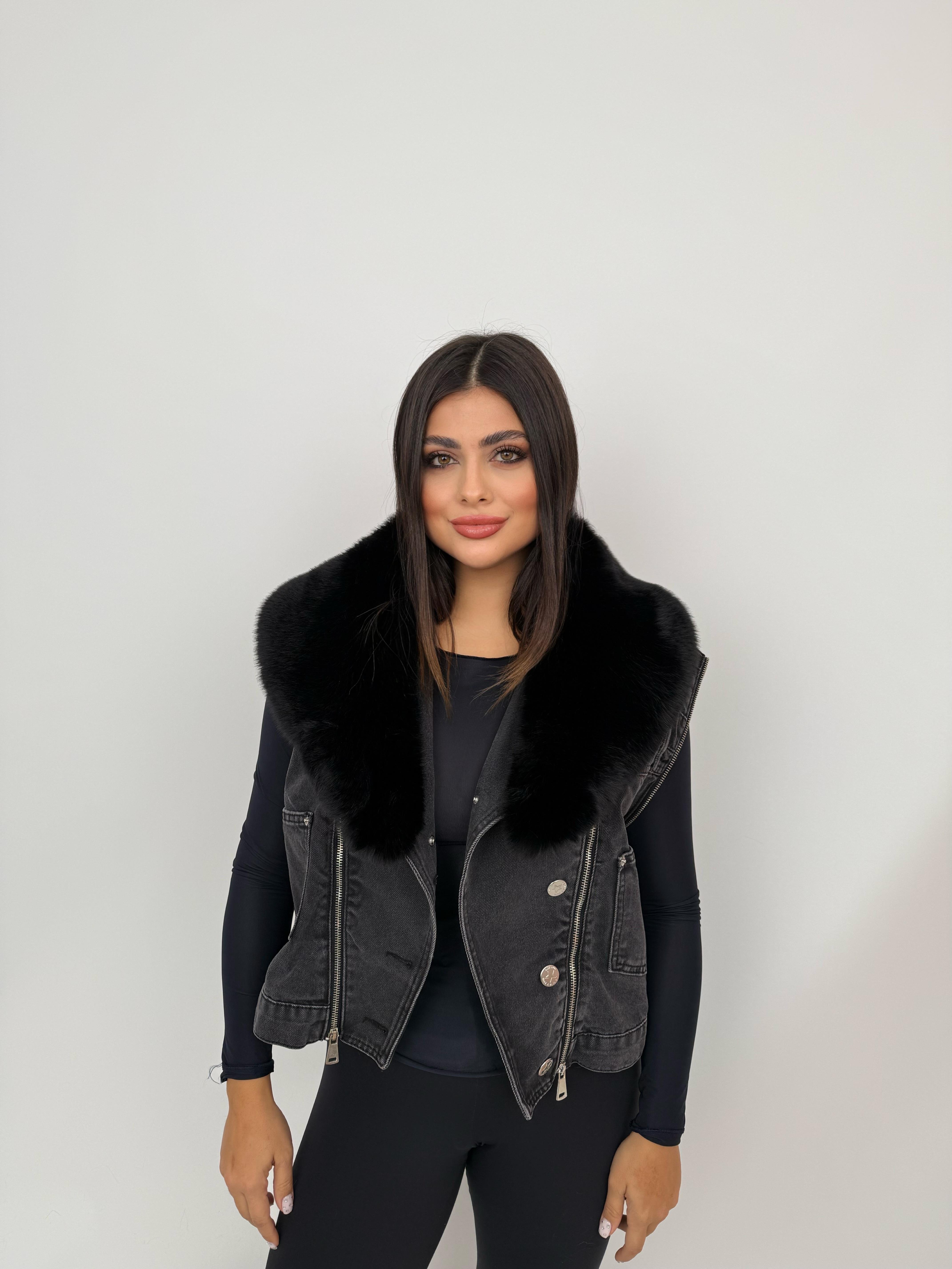 GALIA Kürklü Kot Ceket - Antrasit