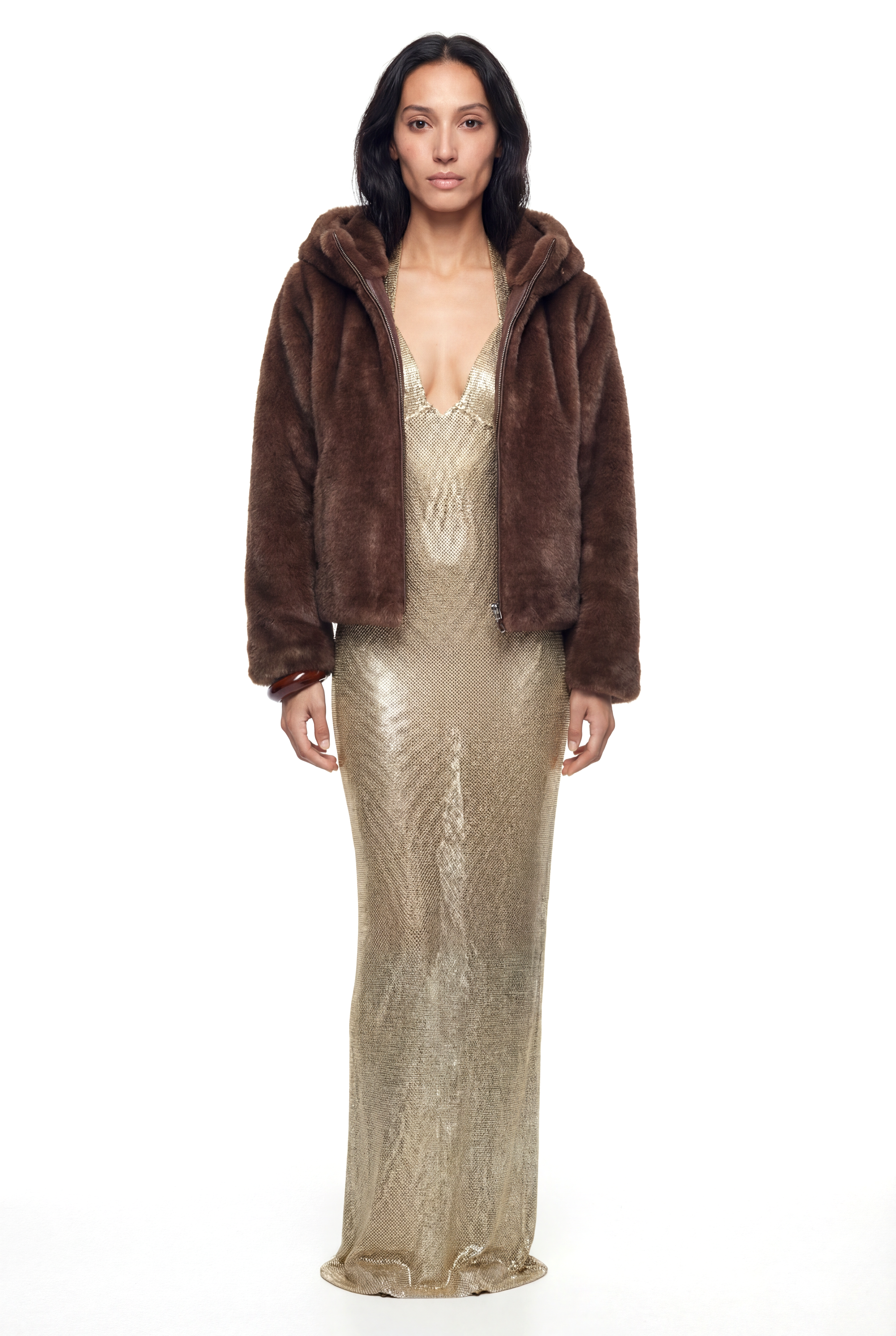 MARC Kapüşonlu Suni Kürk Ceket - Kahverengi