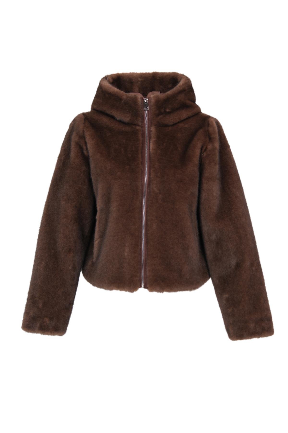 MARC Kapüşonlu Suni Kürk Ceket - Kahverengi