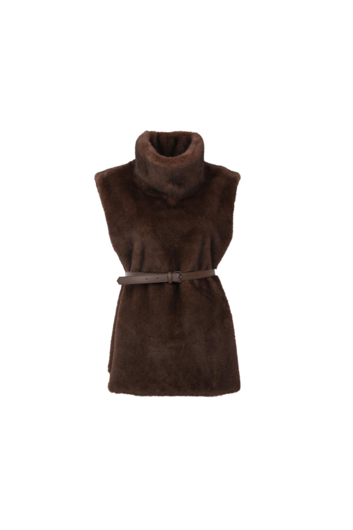 MARTINA Balıkçı Yaka Kemerli Kazak - Kahverengi