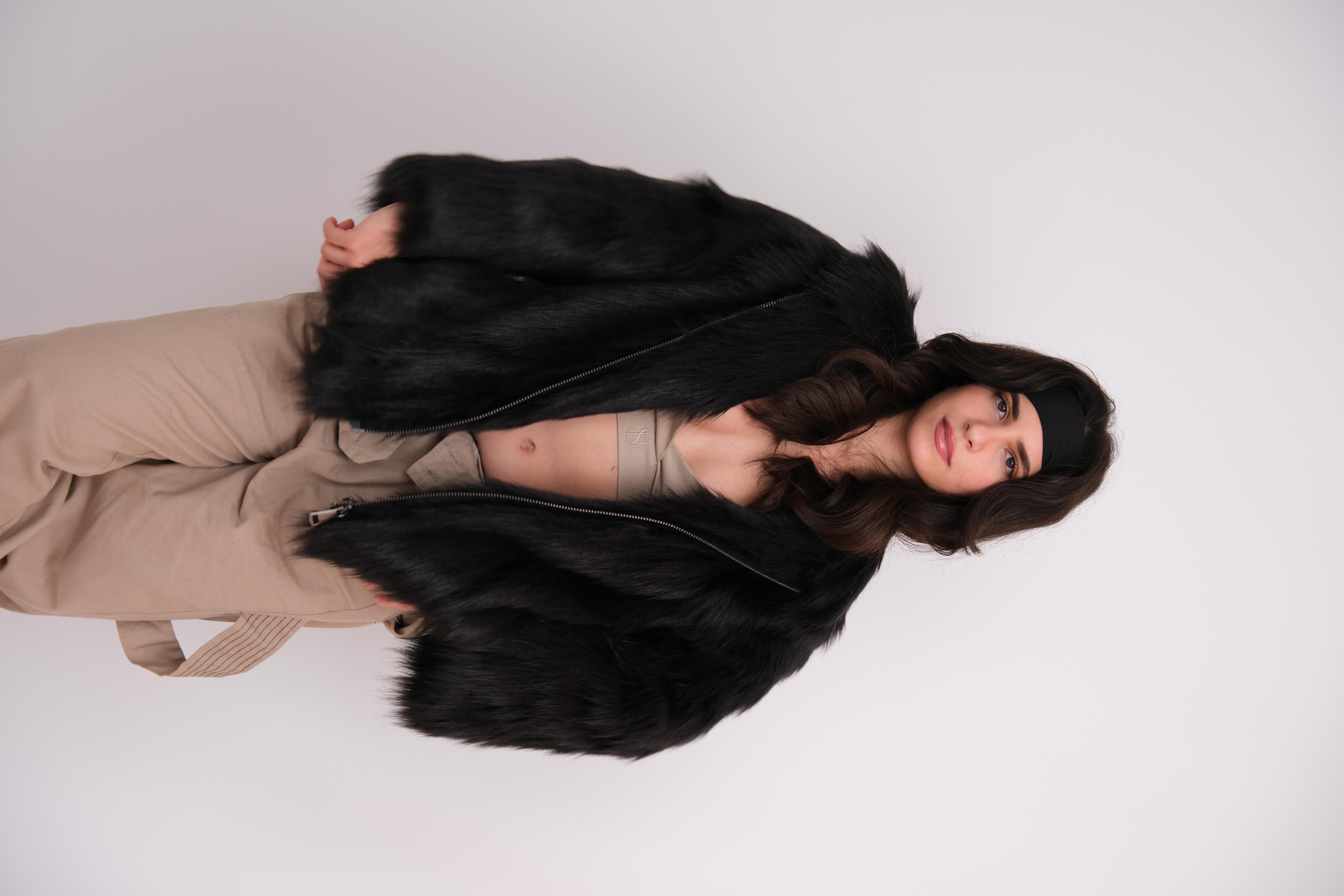 MILAN Suni Kürk Ceket - Siyah