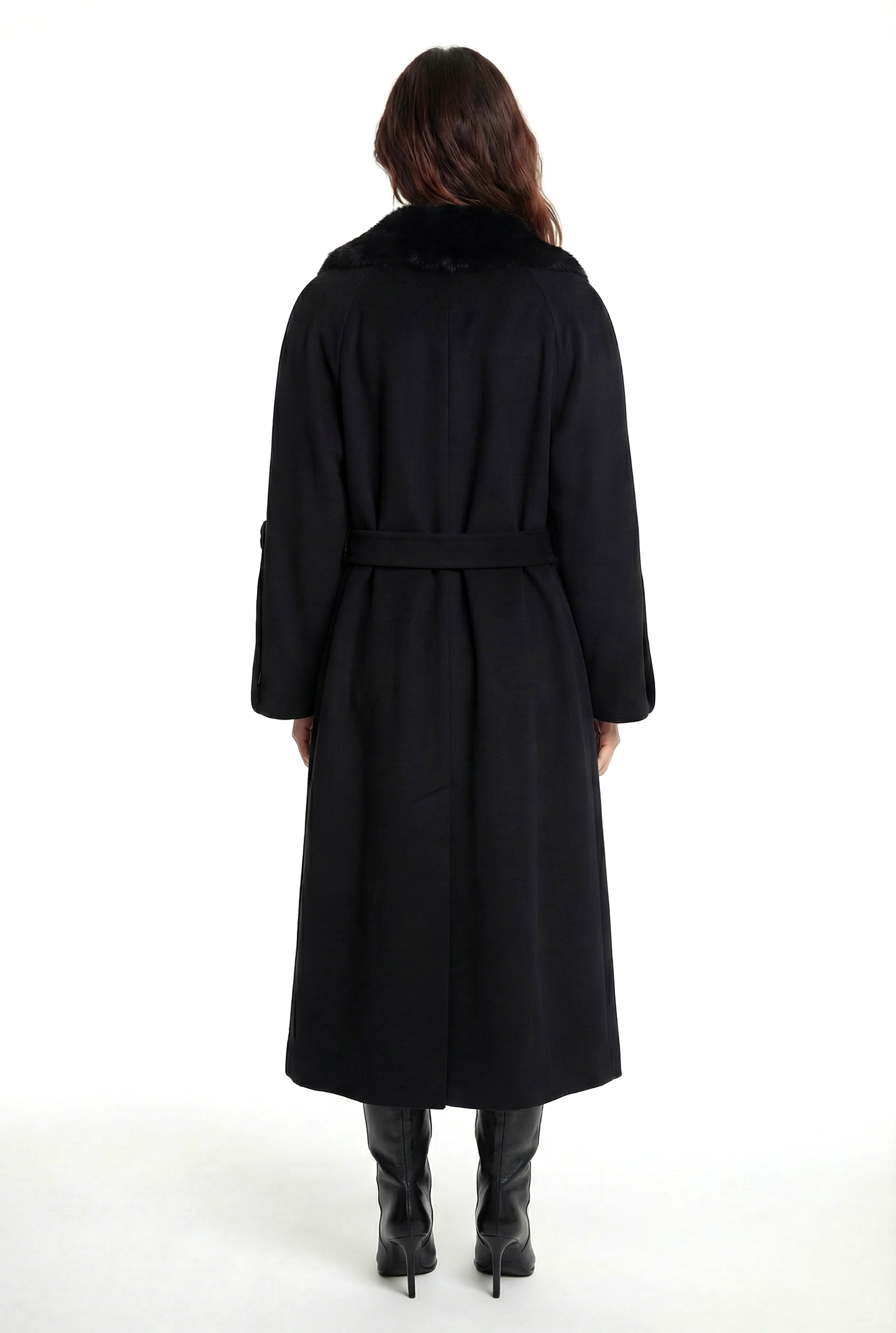NANDO Yakası Kürklü Oversize Kaban - Siyah