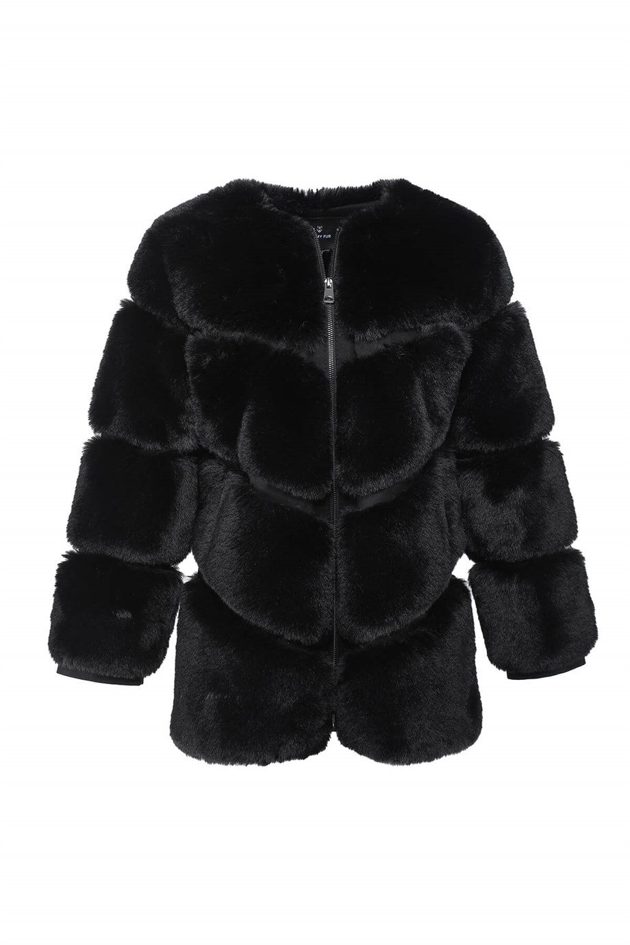 NOVUS Yuvarlak Yakalı Yoğun Kürklü Ceket - Siyah