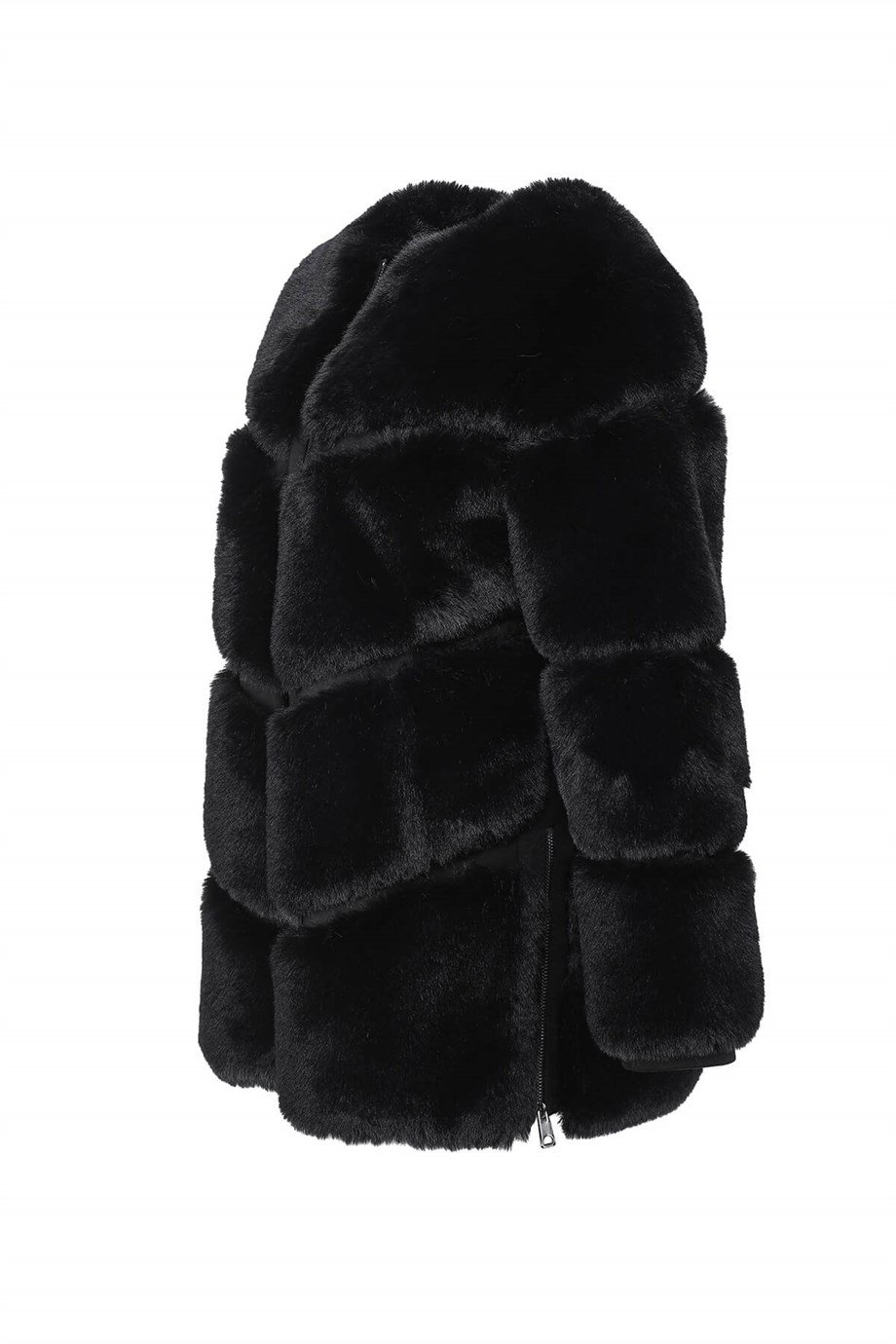 NOVUS Yuvarlak Yakalı Yoğun Kürklü Ceket - Siyah