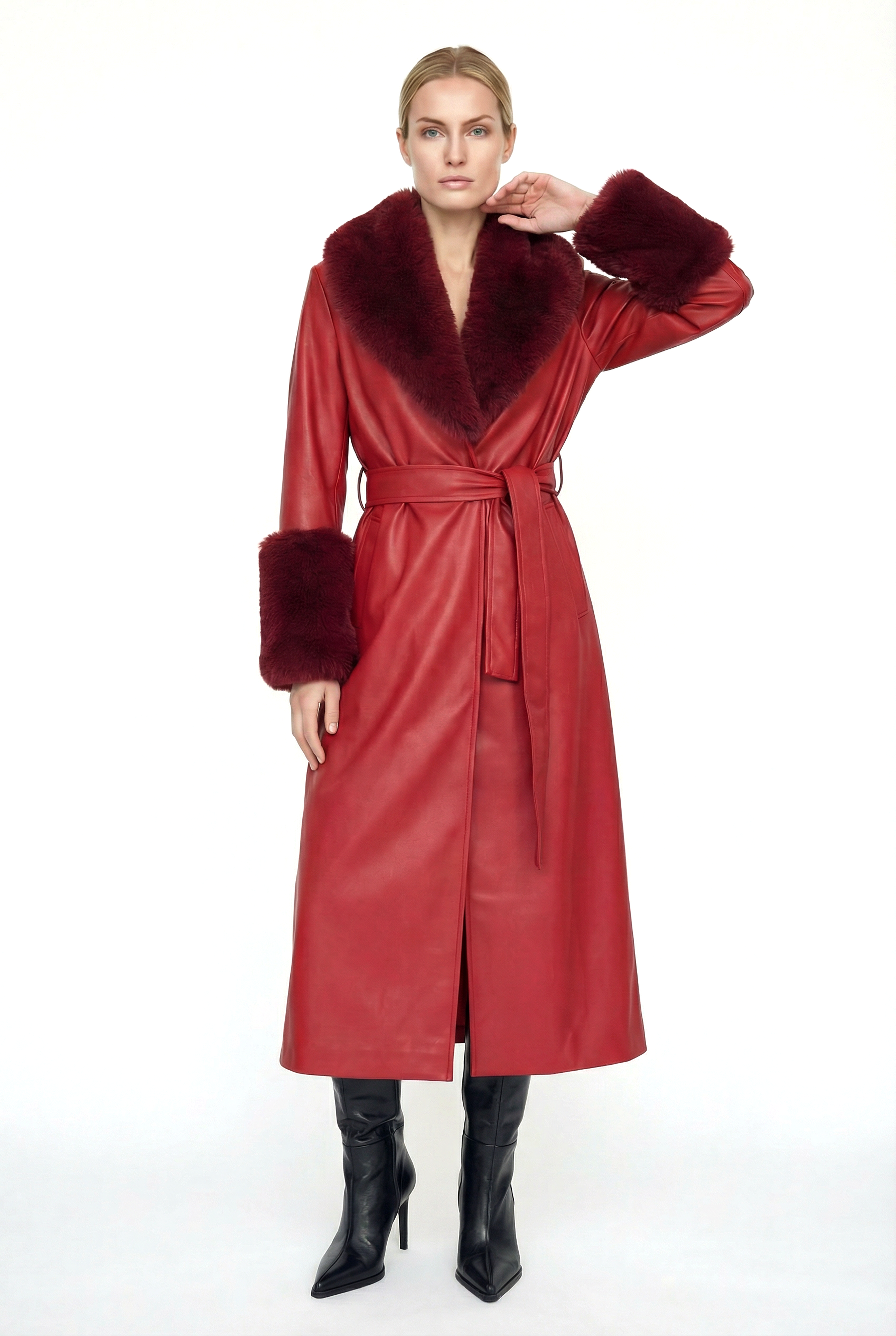 VALENTIN Deri Trençkot - Bordo