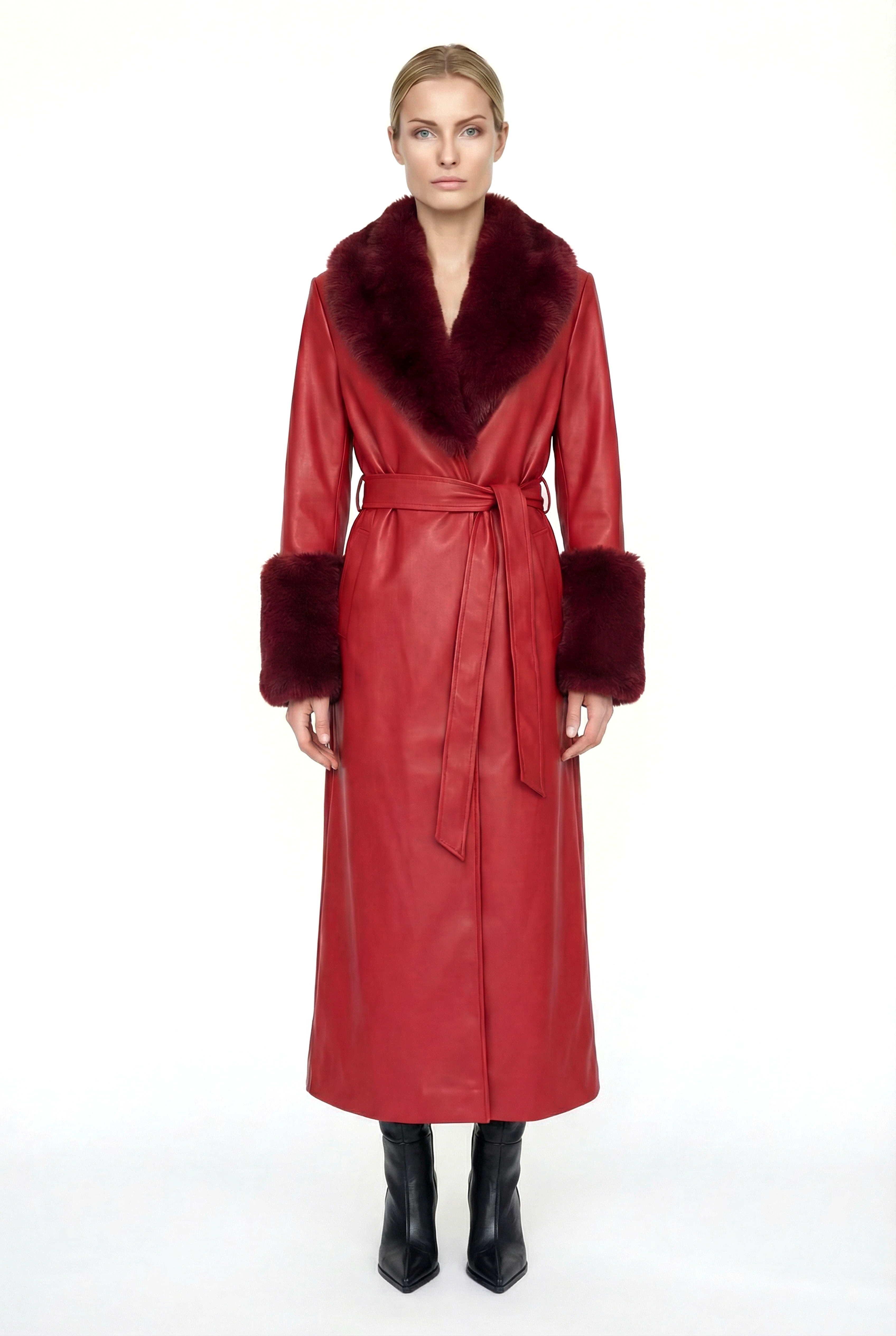 VALENTIN Deri Trençkot - Bordo