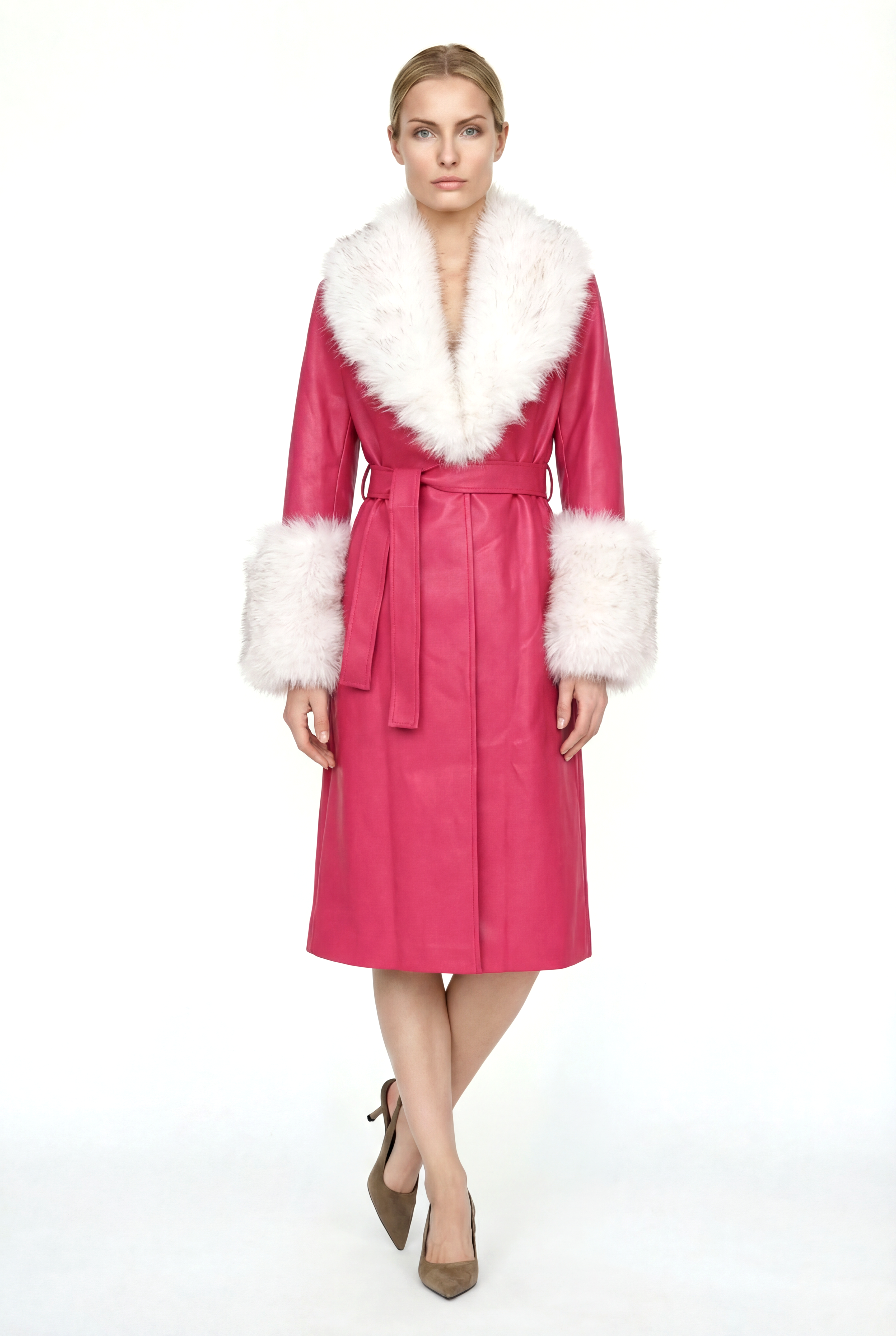 VALENTIN Deri Trençkot - Fuşya