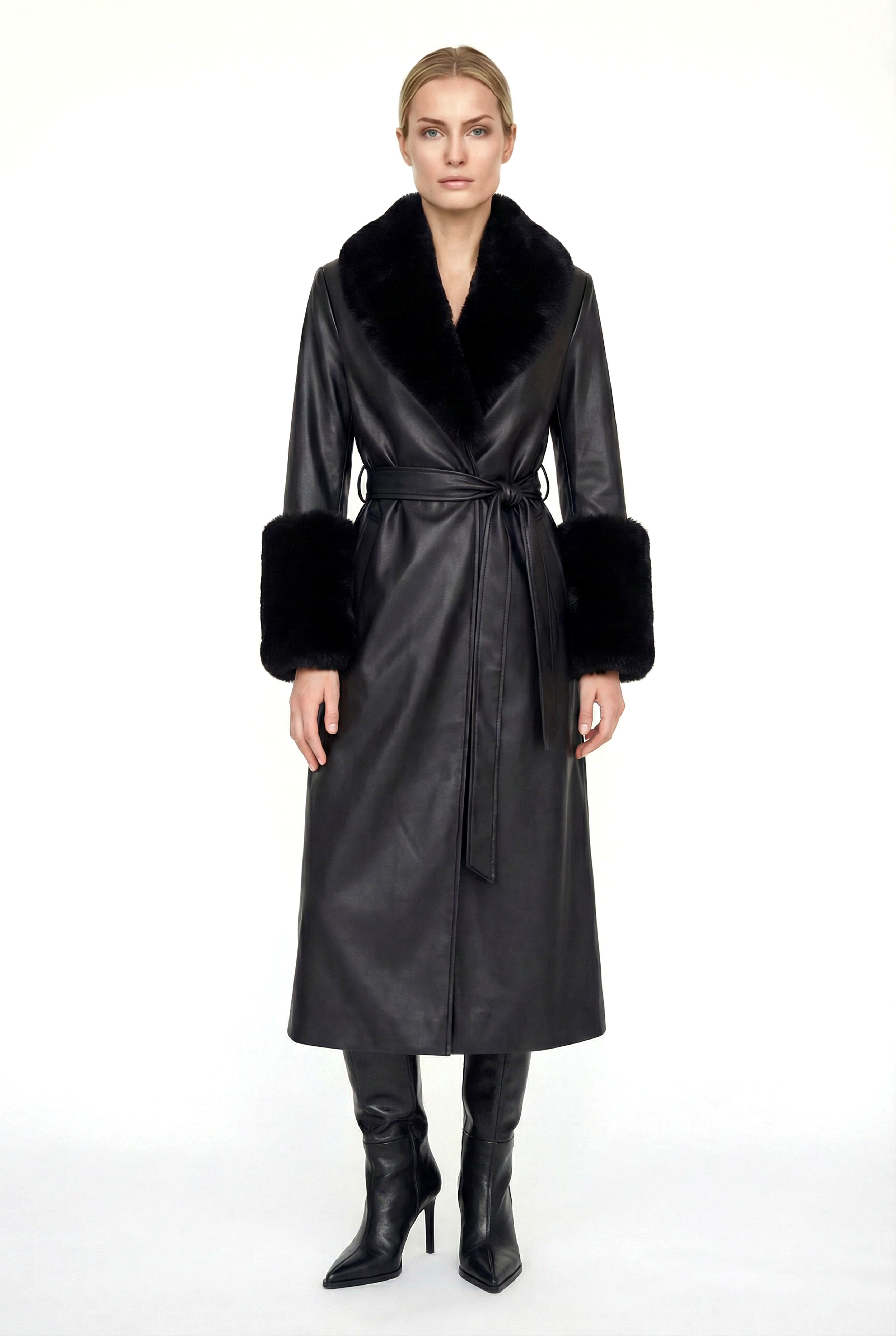 VALENTIN Deri Trençkot - Siyah