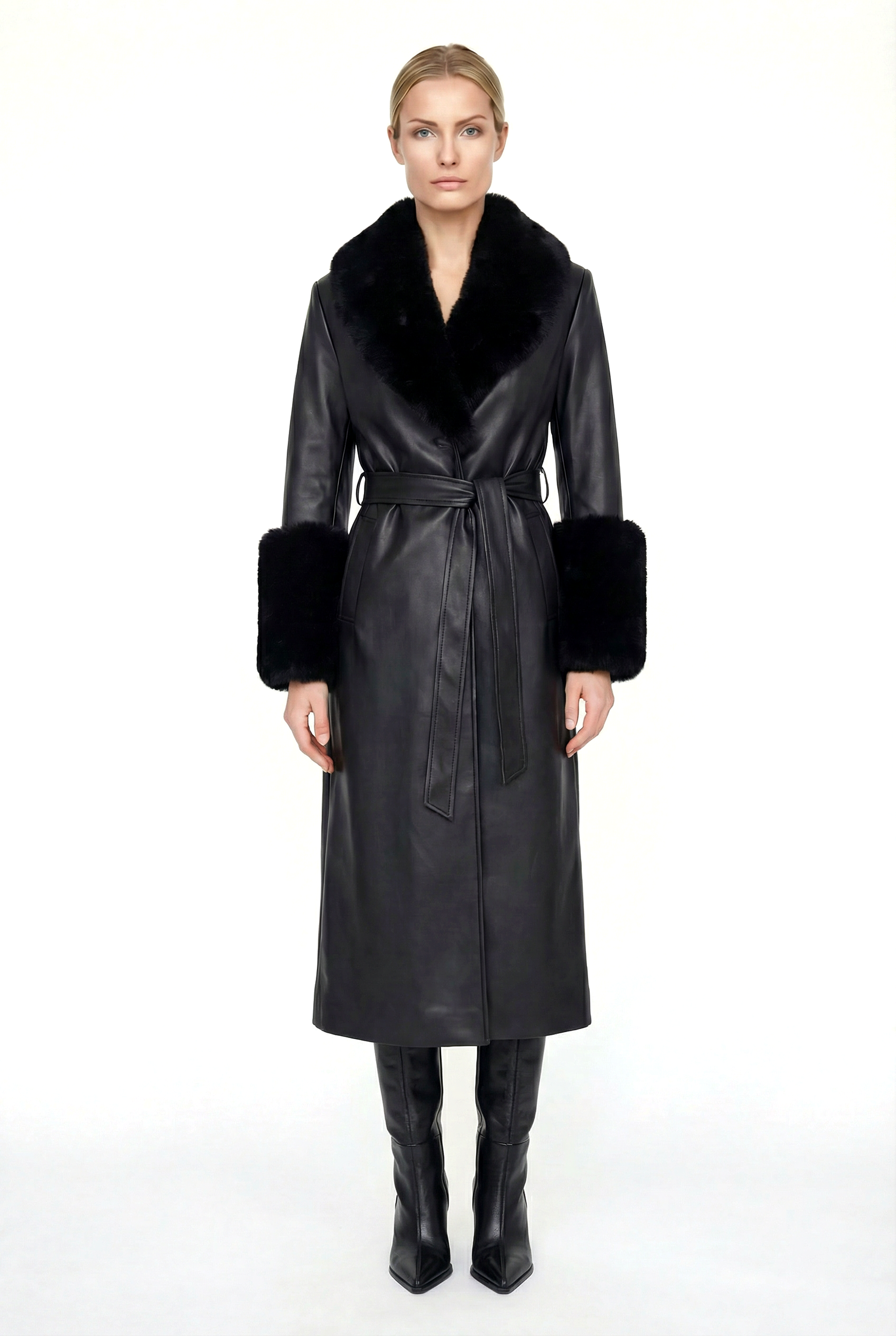 VALENTIN Deri Trençkot - Siyah