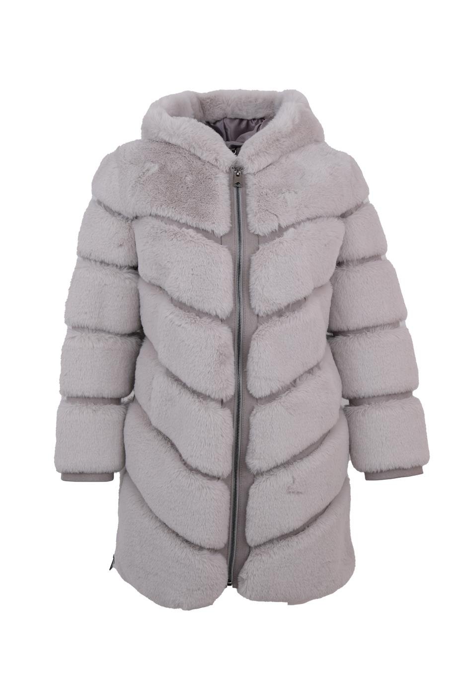 VANG Kapüşonlu Diz Altı Fermuarlı Suni Kürk Ceket - Buz