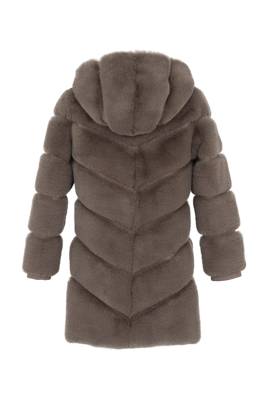 VANG Kapüşonlu Diz Altı Fermuarlı Suni Kürk Ceket - Vizon