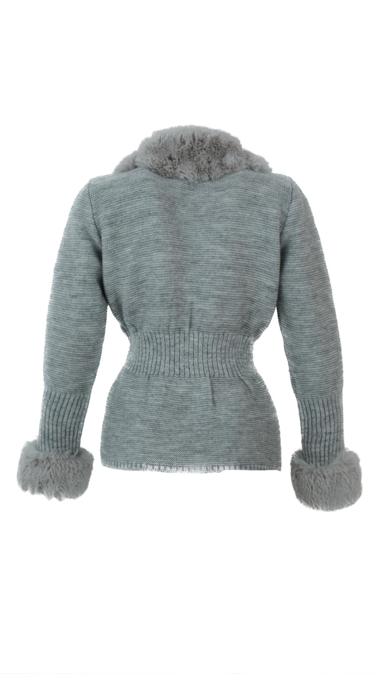 WALES Kürklü Triko Hırka - Gri