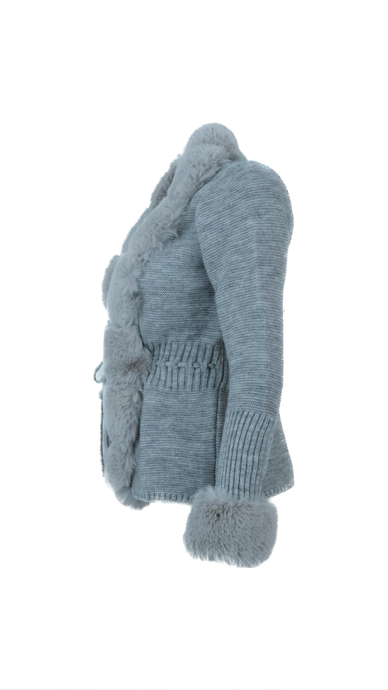 WALES Kürklü Triko Hırka - Gri