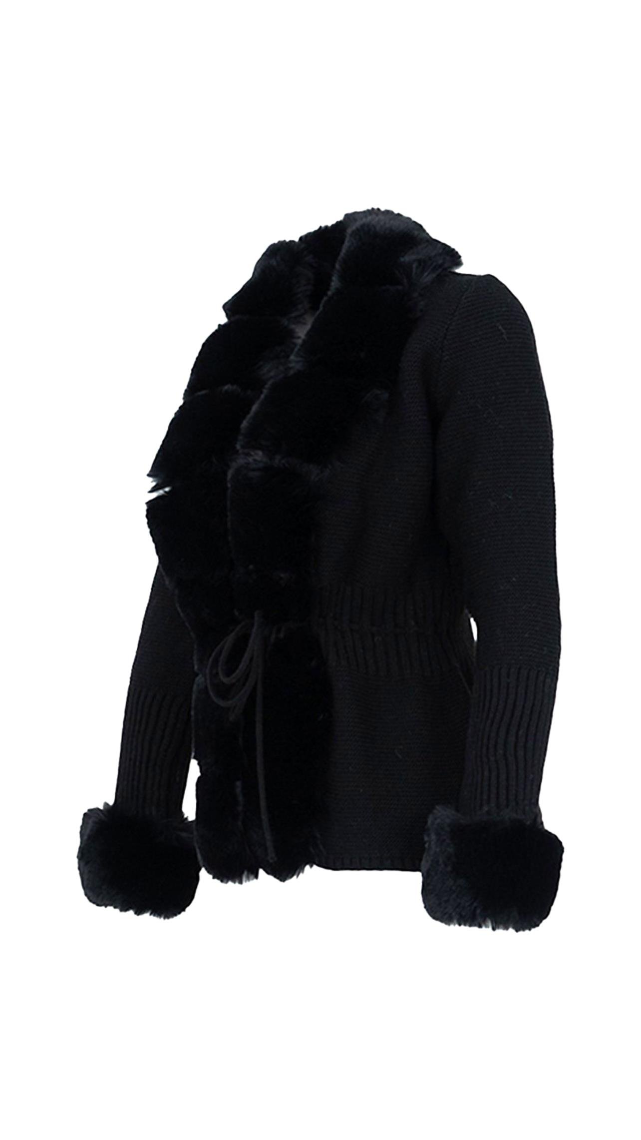 WALES Kürklü Triko Hırka - Siyah