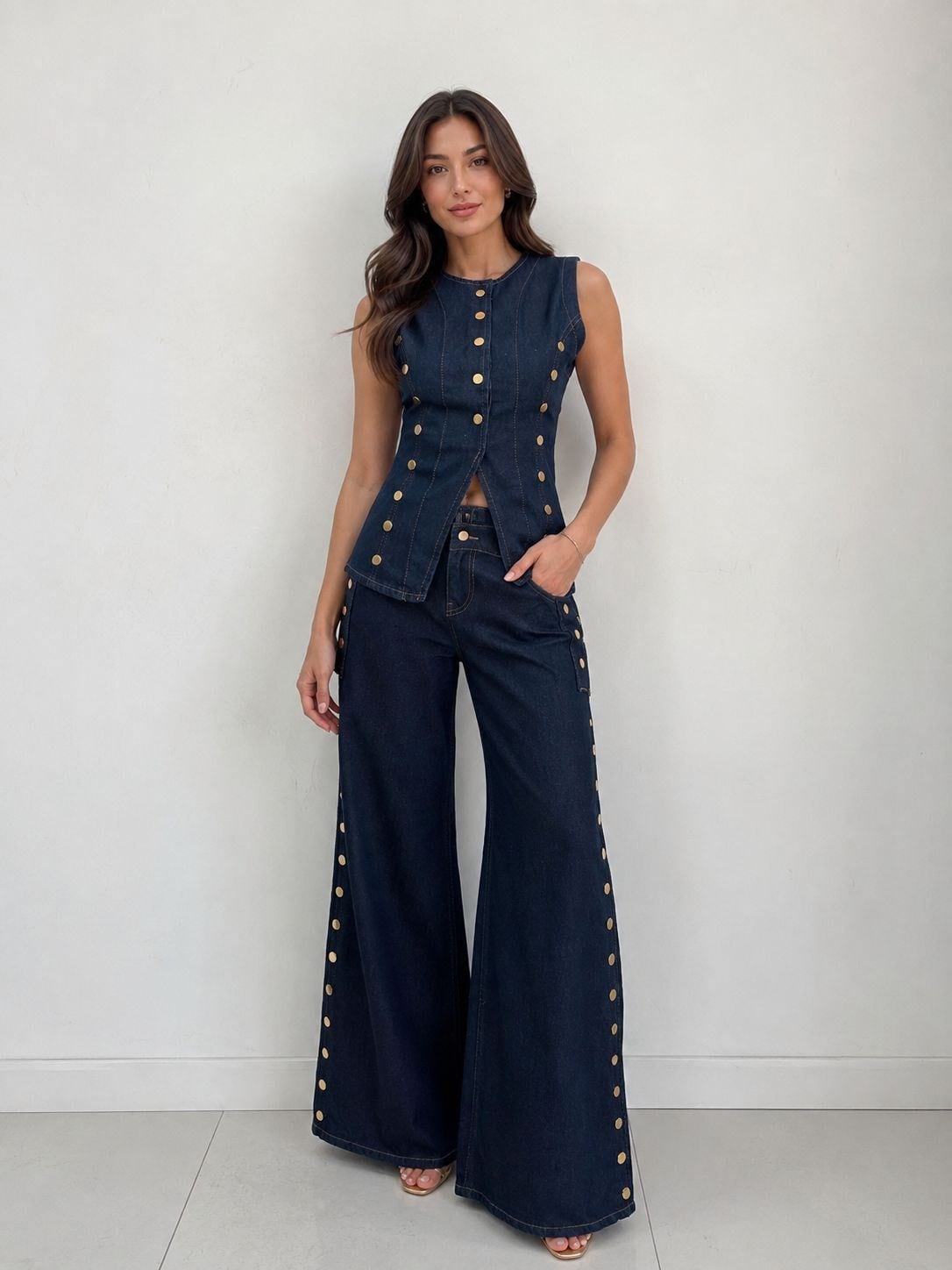 Zımba Detaylı Denim Pantolon - Lacivert