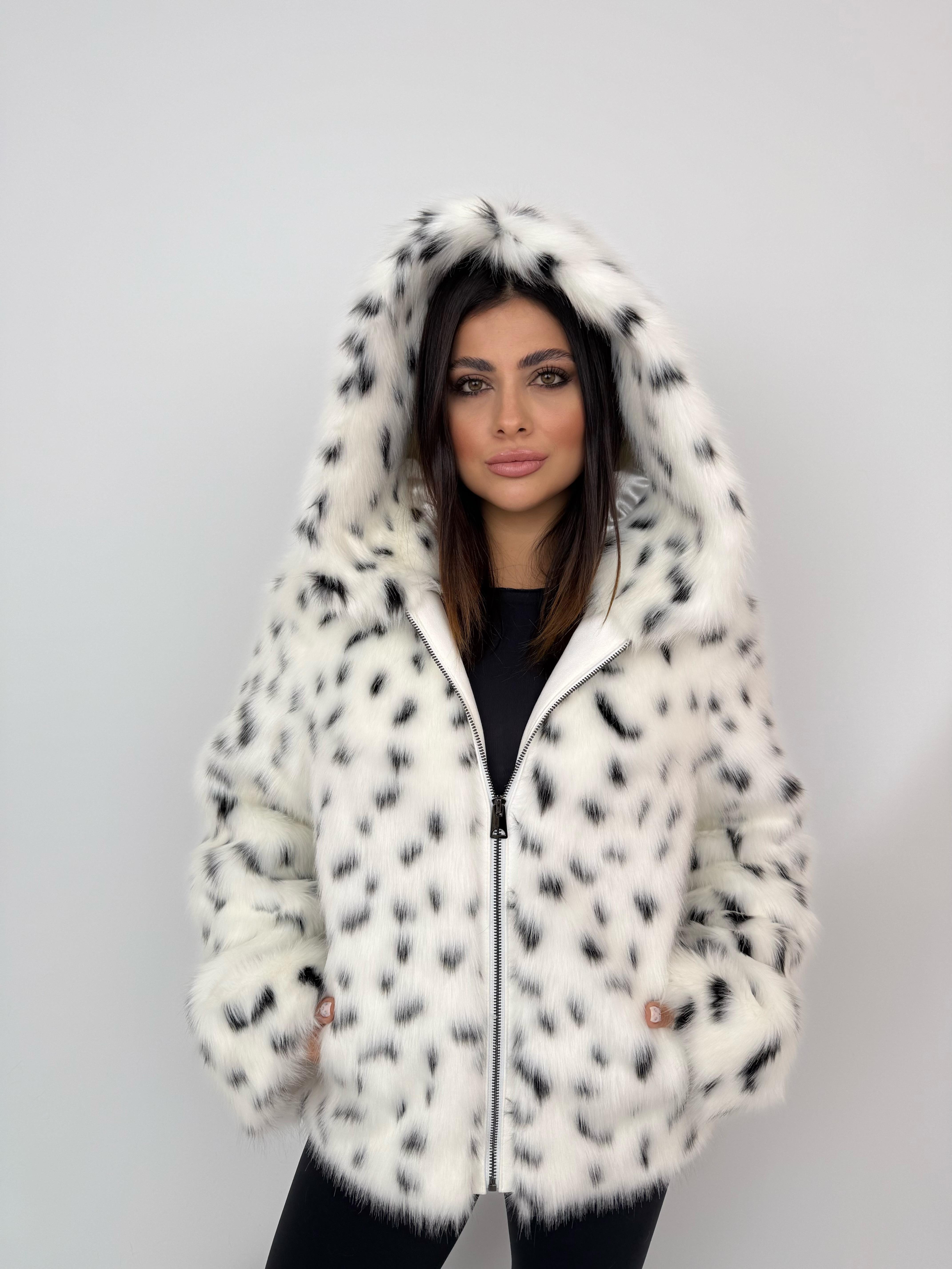 ZOEY Kapüşonlu Desenli Suni Kürk Ceket - Leopar