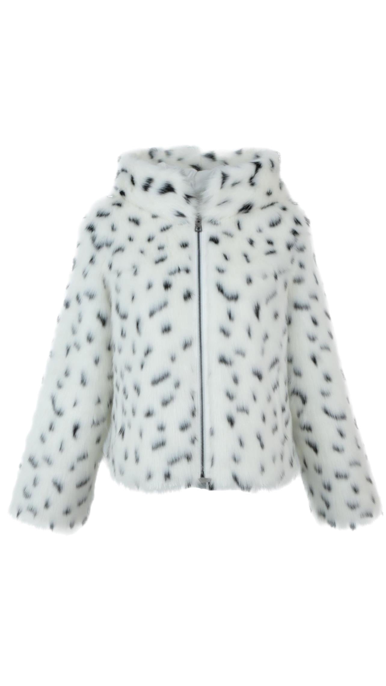 ZOEY Kapüşonlu Desenli Suni Kürk Ceket - Leopar