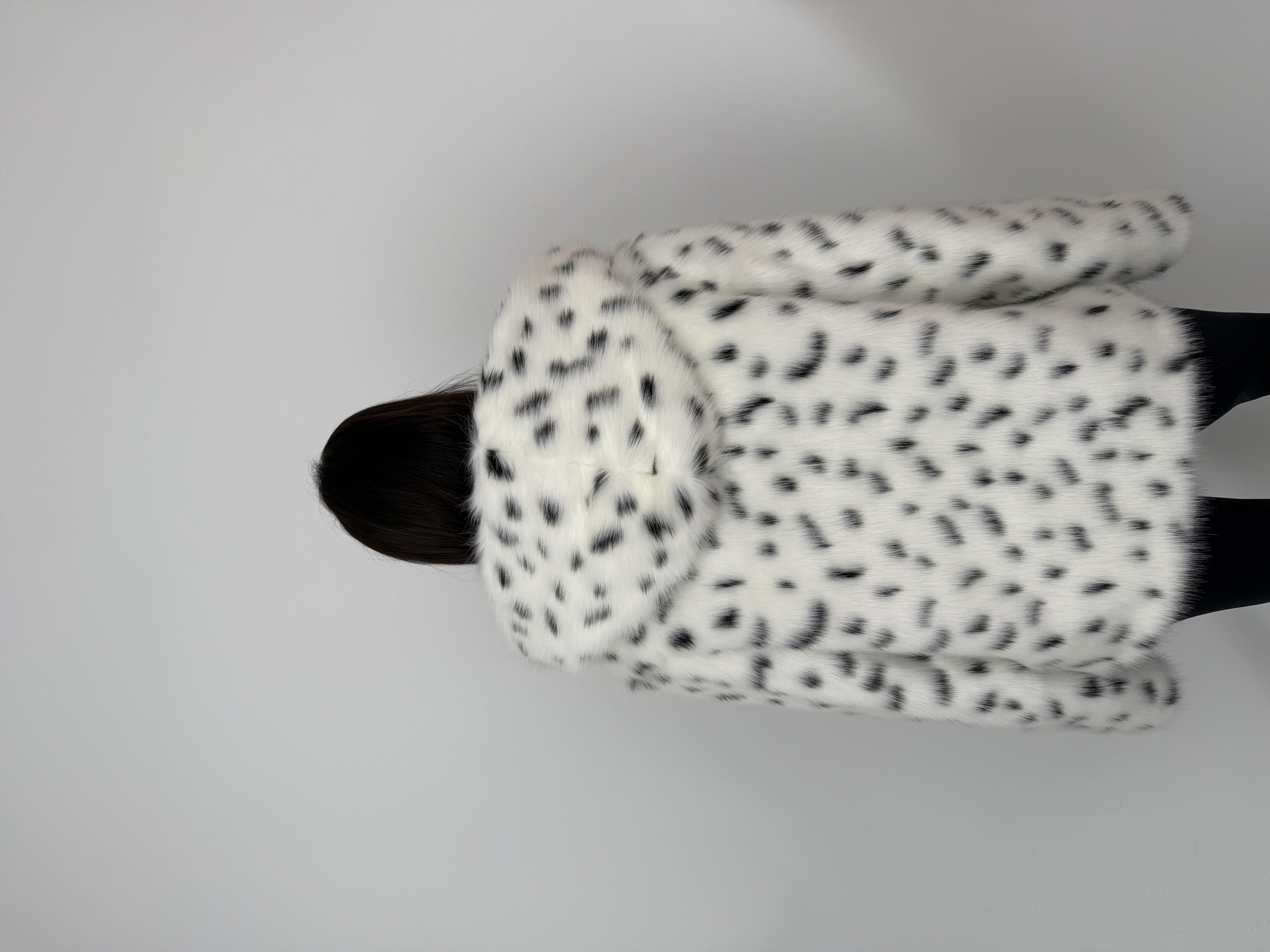 ZOEY Kapüşonlu Desenli Suni Kürk Ceket - Leopar