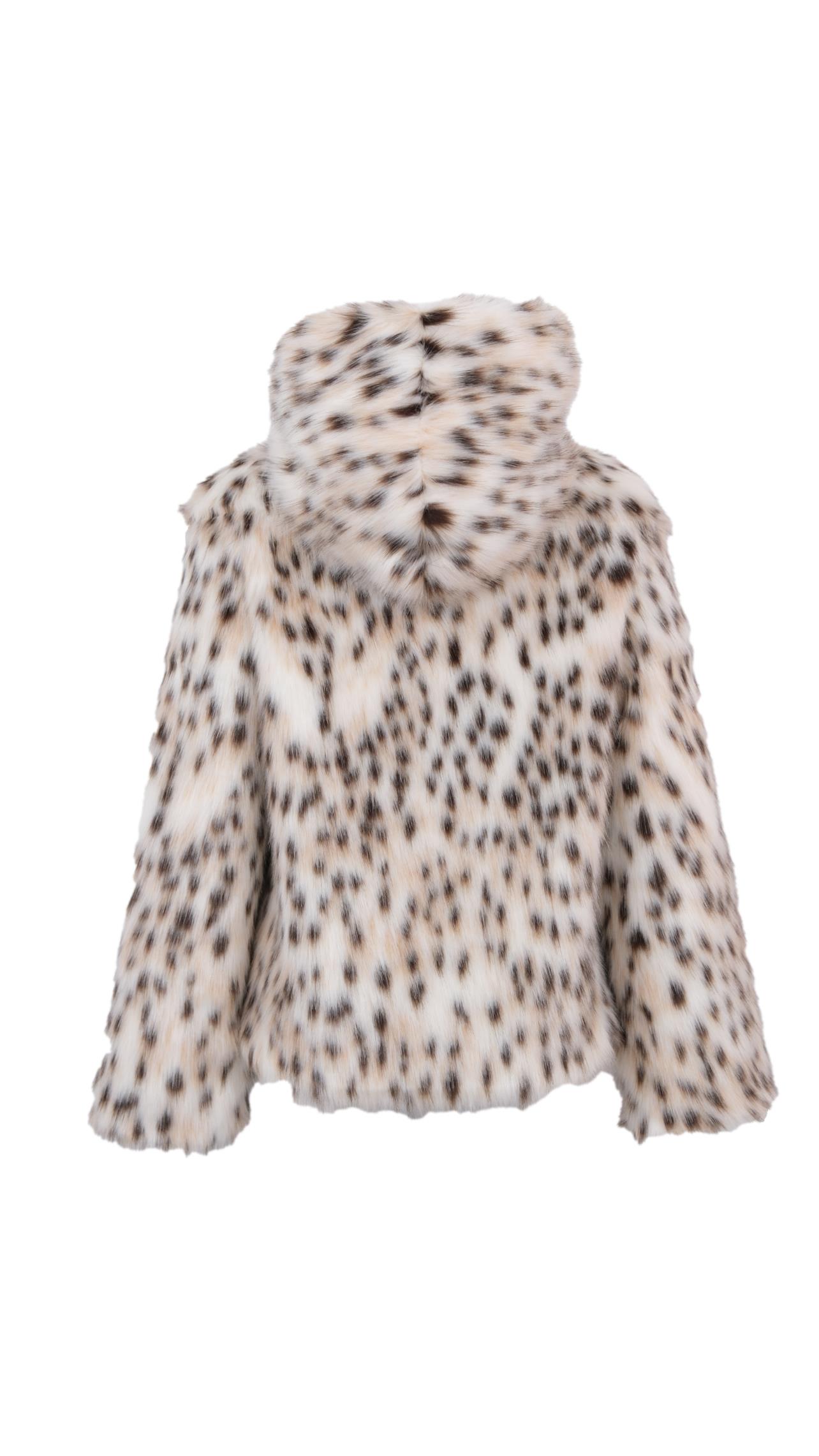 ZOEY Kapüşonlu Desenli Suni Kürk Ceket - Vaşak