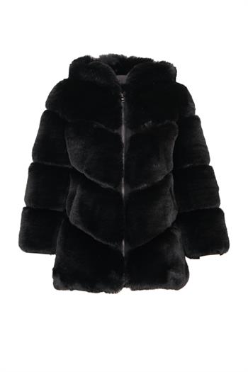 BOSSY Kapüşonlu Suni Kürk Ceket - Siyah