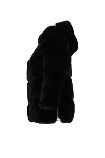 BOSSY Kapüşonlu Suni Kürk Ceket - Siyah