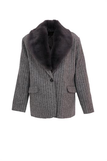 BUTTON Çizgili Kaşe Ceket - Gri