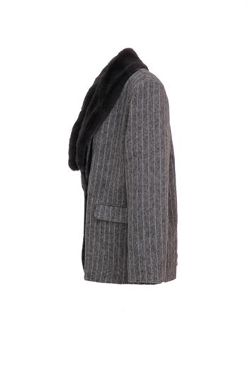 BUTTON Çizgili Kaşe Ceket - Gri