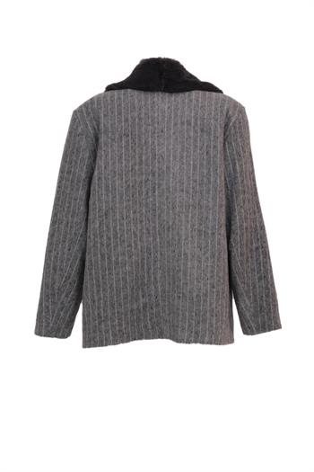 BUTTON Çizgili Kaşe Ceket - Gri