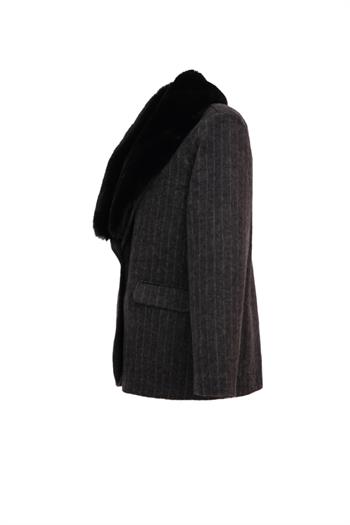 BUTTON Çizgili Kaşe Ceket - Siyah