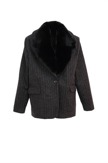 BUTTON Çizgili Kaşe Ceket - Siyah