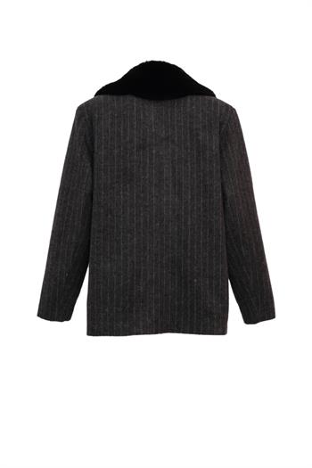 BUTTON Çizgili Kaşe Ceket - Siyah