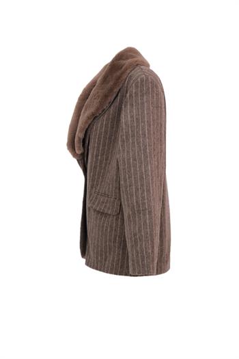 BUTTON Çizgili Kaşe Ceket - Vizon