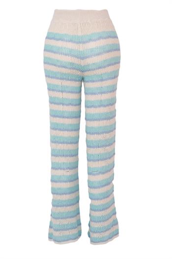 Çizgi Desen Triko Pantalon - Aqua