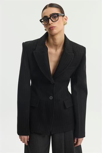 Çizgili Kaşe Ceket - Siyah