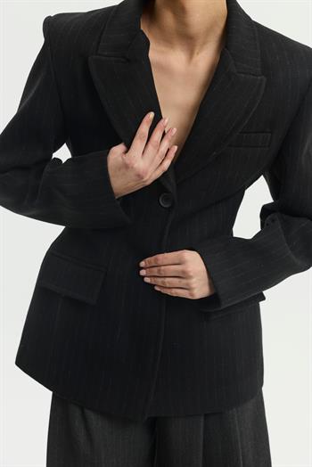 Çizgili Kaşe Ceket - Siyah