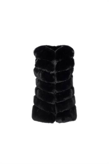 CLASSIC 7 Sıra Dilimli Suni Kürk Yelek - Siyah