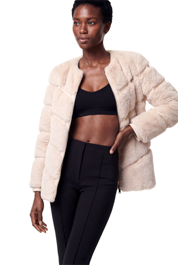 CLASSIC EDITION Yuvarlak Yaka Dilimli Suni Kürk Ceket - Bej