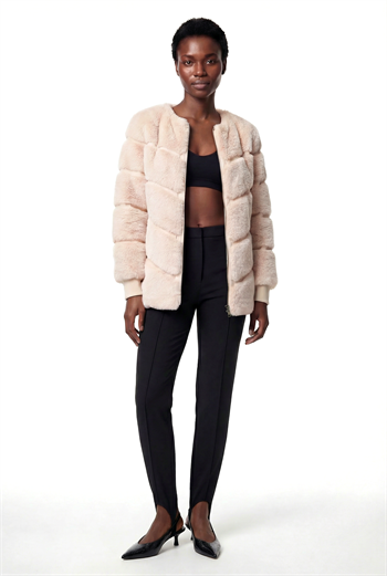 CLASSIC EDITION Yuvarlak Yaka Dilimli Suni Kürk Ceket - Bej