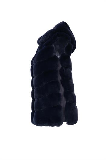 CLASSIC Kapüşonlu Suni Kürk Yelek - Saks