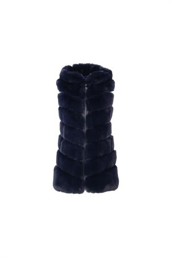 CLASSIC Kapüşonlu Suni Kürk Yelek - Saks