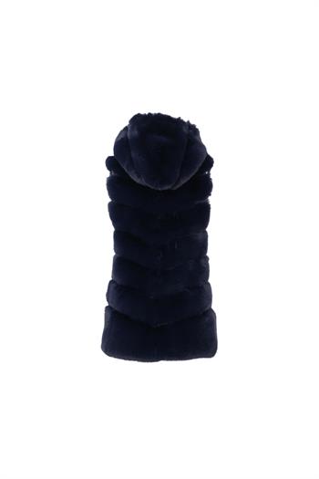 CLASSIC Kapüşonlu Suni Kürk Yelek - Saks