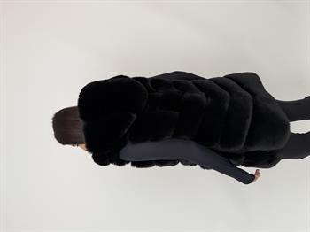 CLASSIC Kapüşonlu Suni Kürk Yelek - Siyah